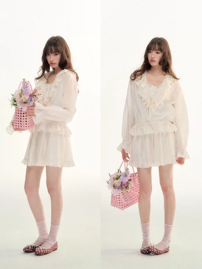 Camellia Mist Ruffle Cardigan & Mini Skirt Set WW2026107