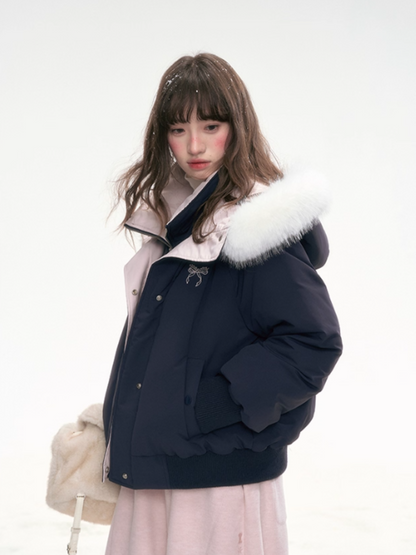 "Snow Velvet Sweetberry" Layered Down Jacket – Navy LL2025324