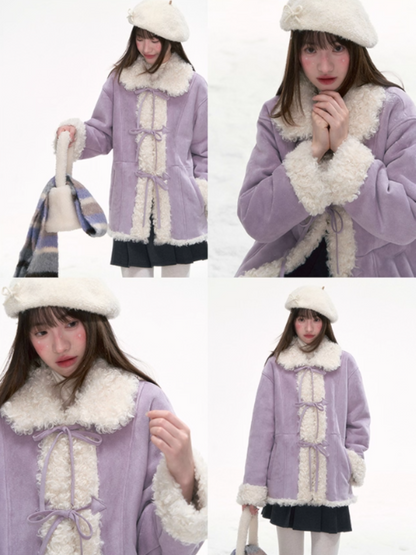 “Winter Love Island” Faux Suede Shearling Short Coat LL2025277