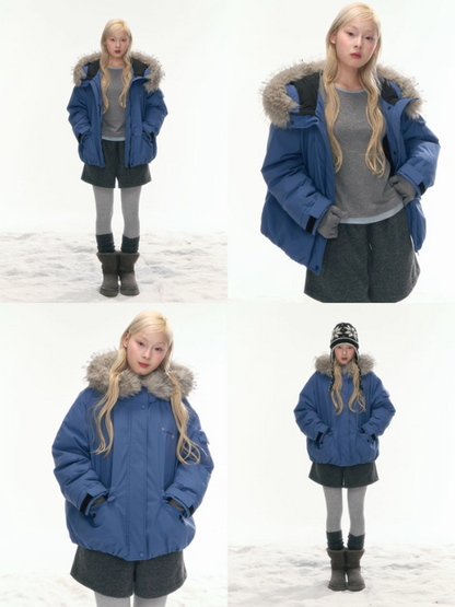 "Cloud Drift Guide" Deep Gray-Blue Puff-Parka Down Coat LL2025441