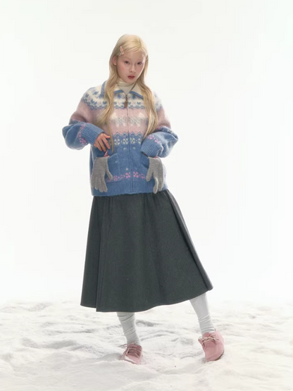 "Winter Pasture" Blue Puppy Fair Isle Knit Sweater LL2025222