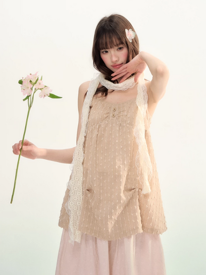 Soft Lace Tie-Front Cardigan & Cami Set LL2026100