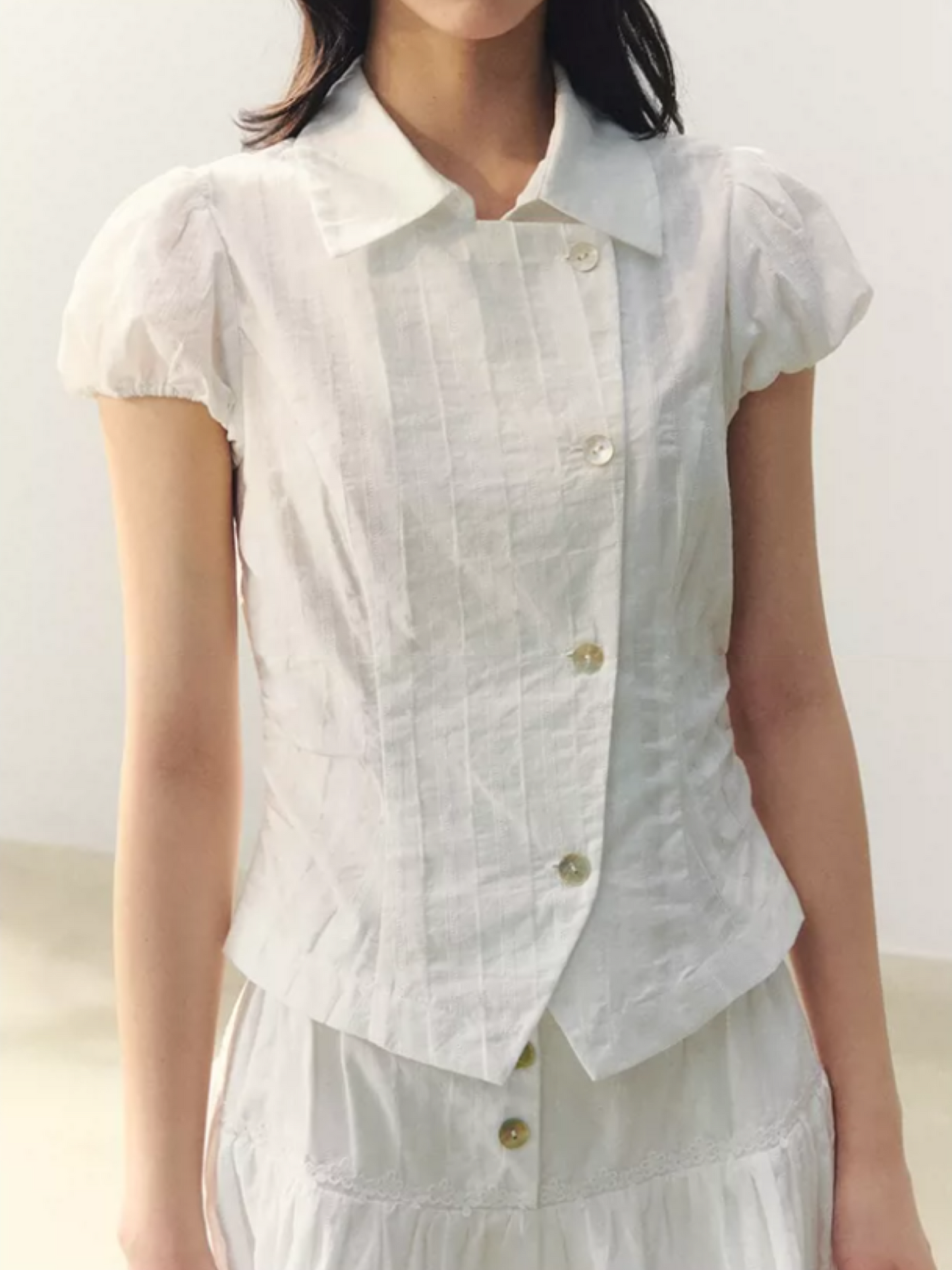 "Summer White Notes" Textured Shirt & Mini Skirt Set LL2026015