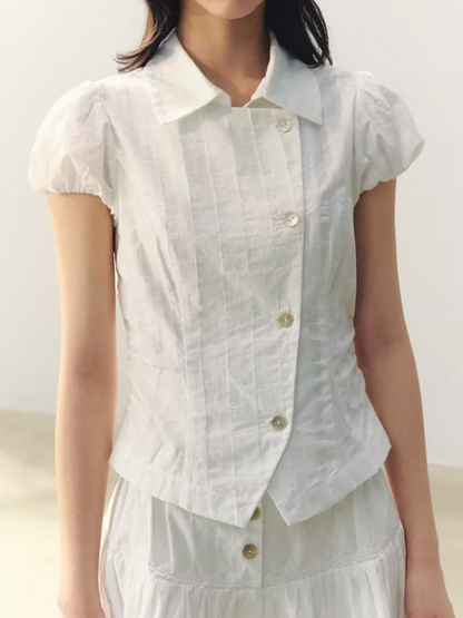 "Summer White Notes" Textured Shirt & Mini Skirt Set LL2026015