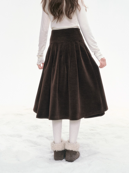 "Polka Waltz" Corduroy Pleated Skirt – Brown SJ2025333