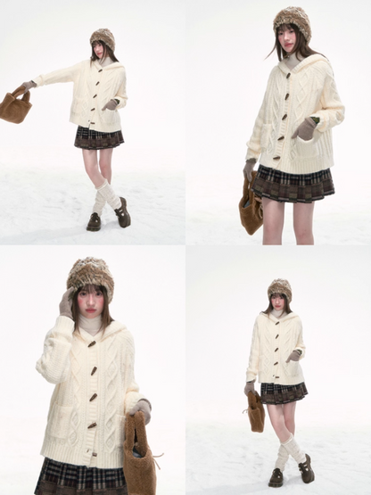 “Caramel Clouds” Hooded Cable Knit Cardigan LL2025280