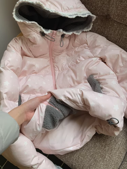 阮阮自制 - "Cherry Amber Star" Star Hooded White Duck Down Jacket