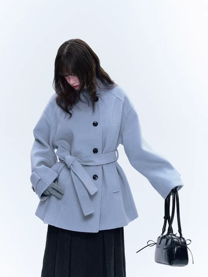 CREAMO2奶油氧气 - Soft Mist Blue Vintage Academy Wool-Blend Midi Coat