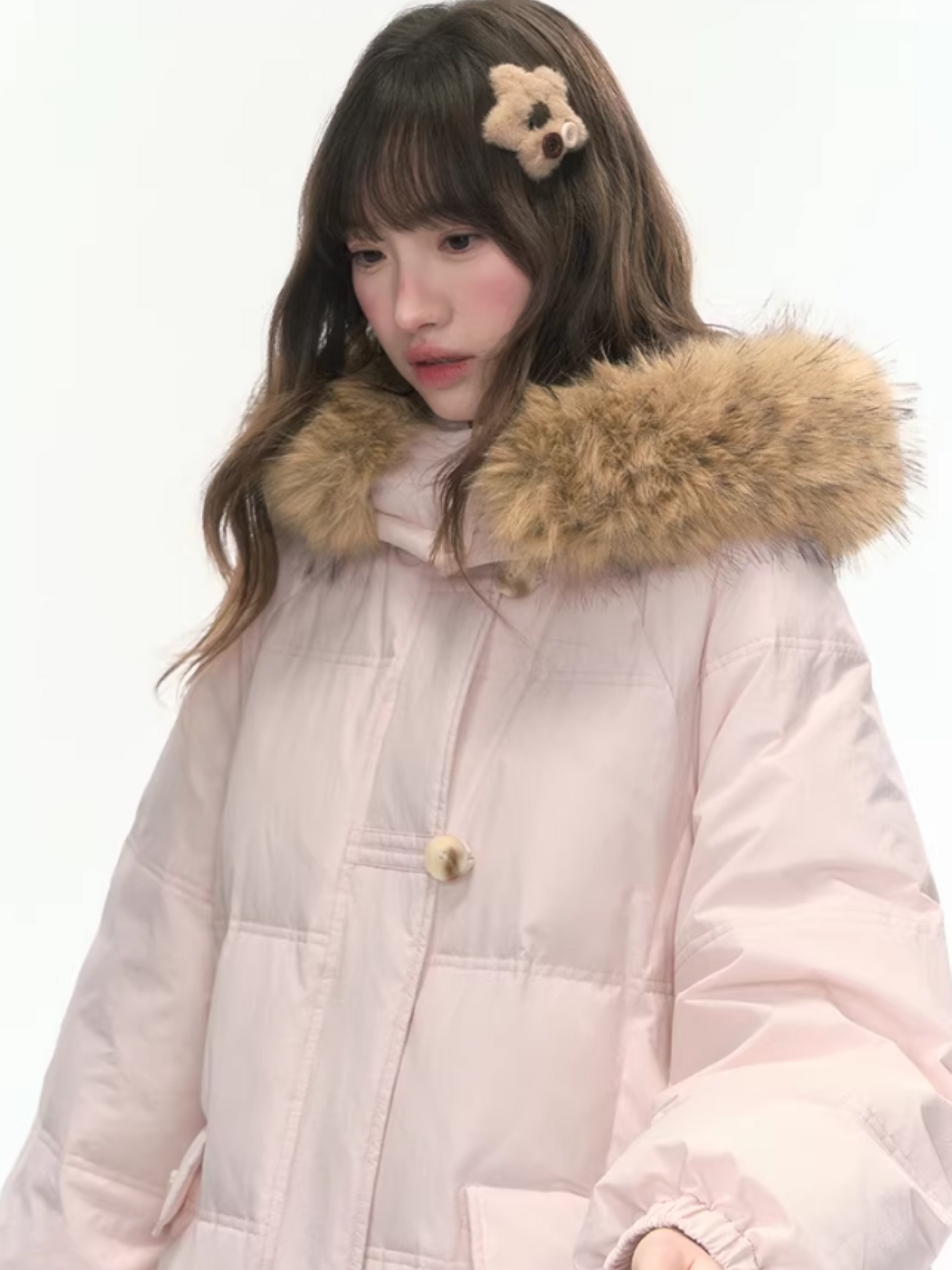 "First Snowfall" Sakura Pink Mid-Length Down Jacket LL2025473