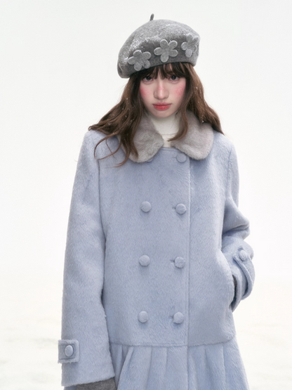 "Snowlit Starry Night" Blue Wool Coat SJ2025332