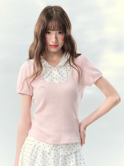 “Milk Candy Academy” Pink Polka Dot Collar Skirt Set LL2026148