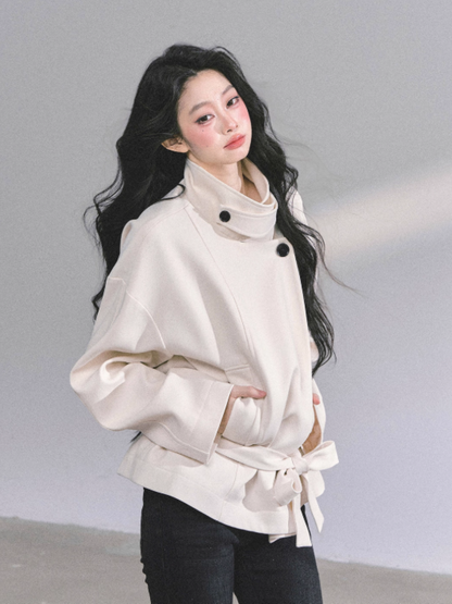 少也眼 “First Snow, Softened” Hepburn-Style Winter Trench Coat - White 941615