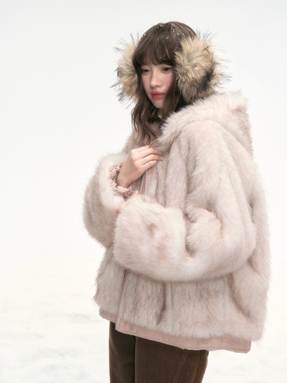 “Blushing Mist" Reversible Faux Fur Parka Jacket LL2025299