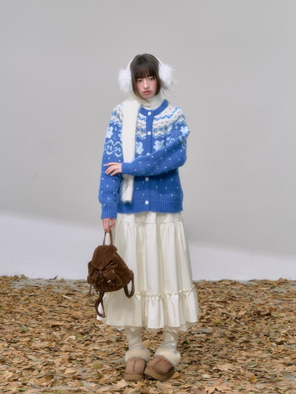 "屿蓝织梦" Royal Blue Fair Isle Knit Sweater