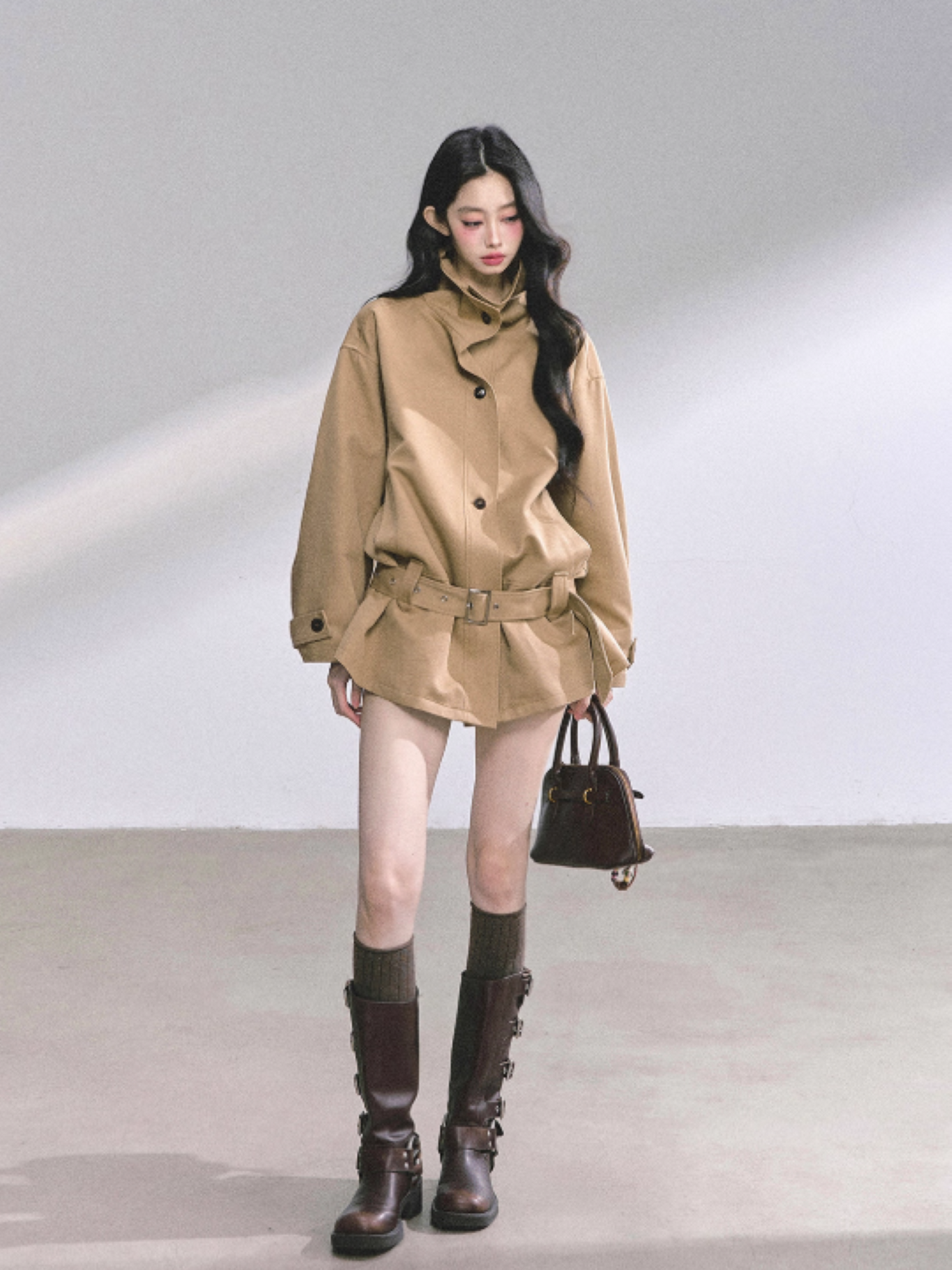 少也眼 Sydney Holiday French Hepburn Style Trench Coat (Khaki)