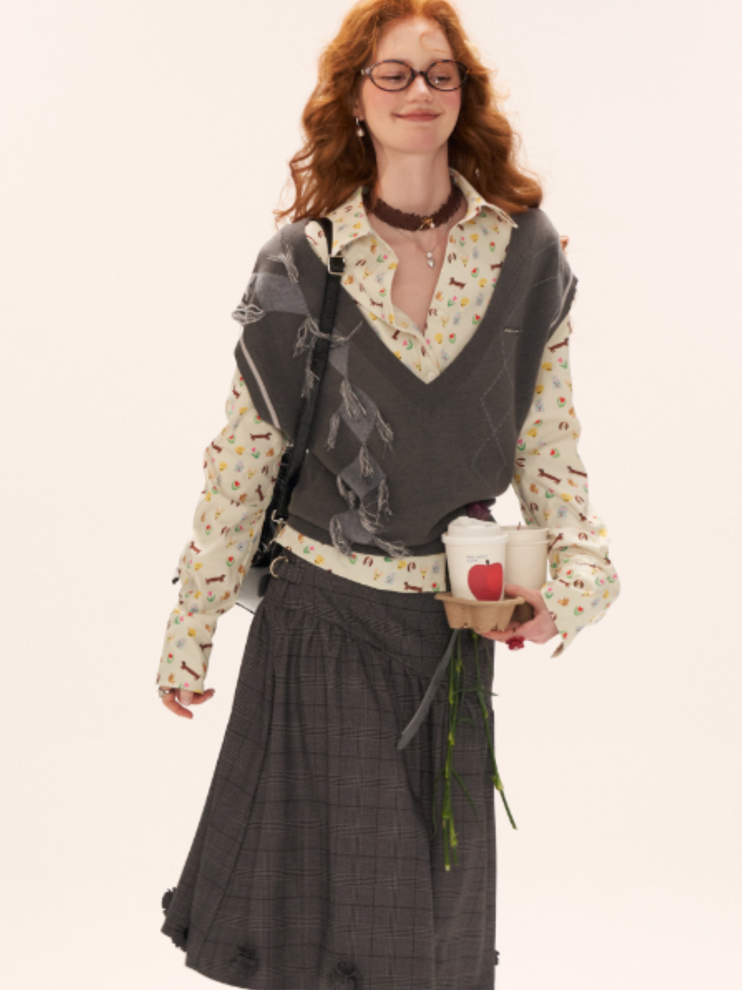 MAMC - V-Neck Preppy Gray Knit Vest WE807