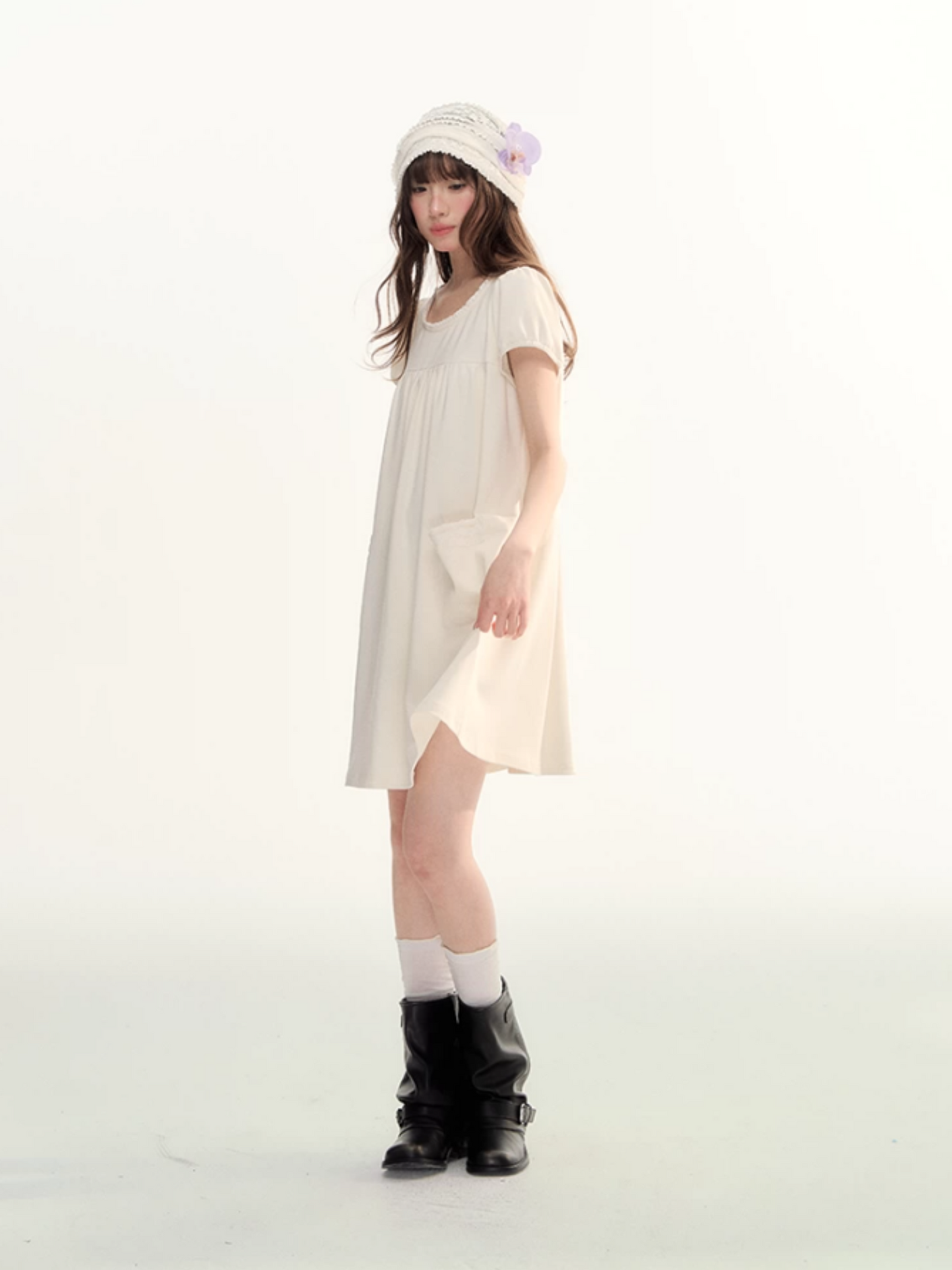 Milk Puff Lace Trim Babydoll Dress LL2026079