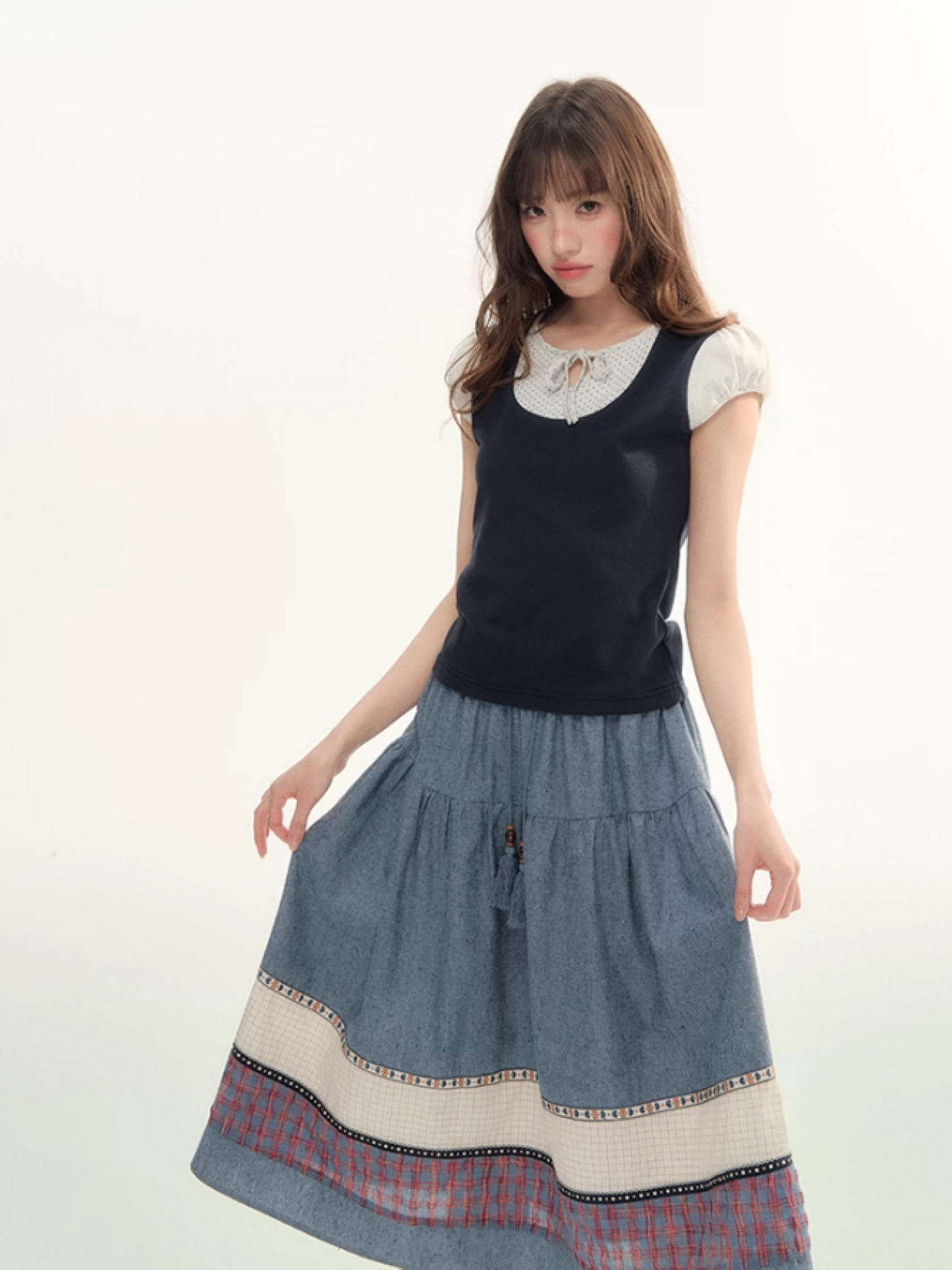 Contrast Trim Puff Sleeve Knit Top LL2026071