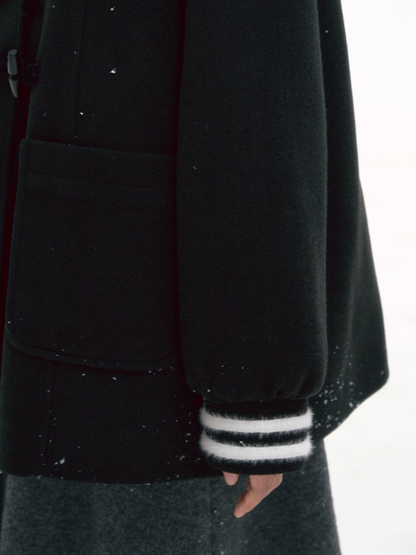 '旧时光领航员' Contrast Collar Wool-Blend Jacket & Plaid Skirt Se