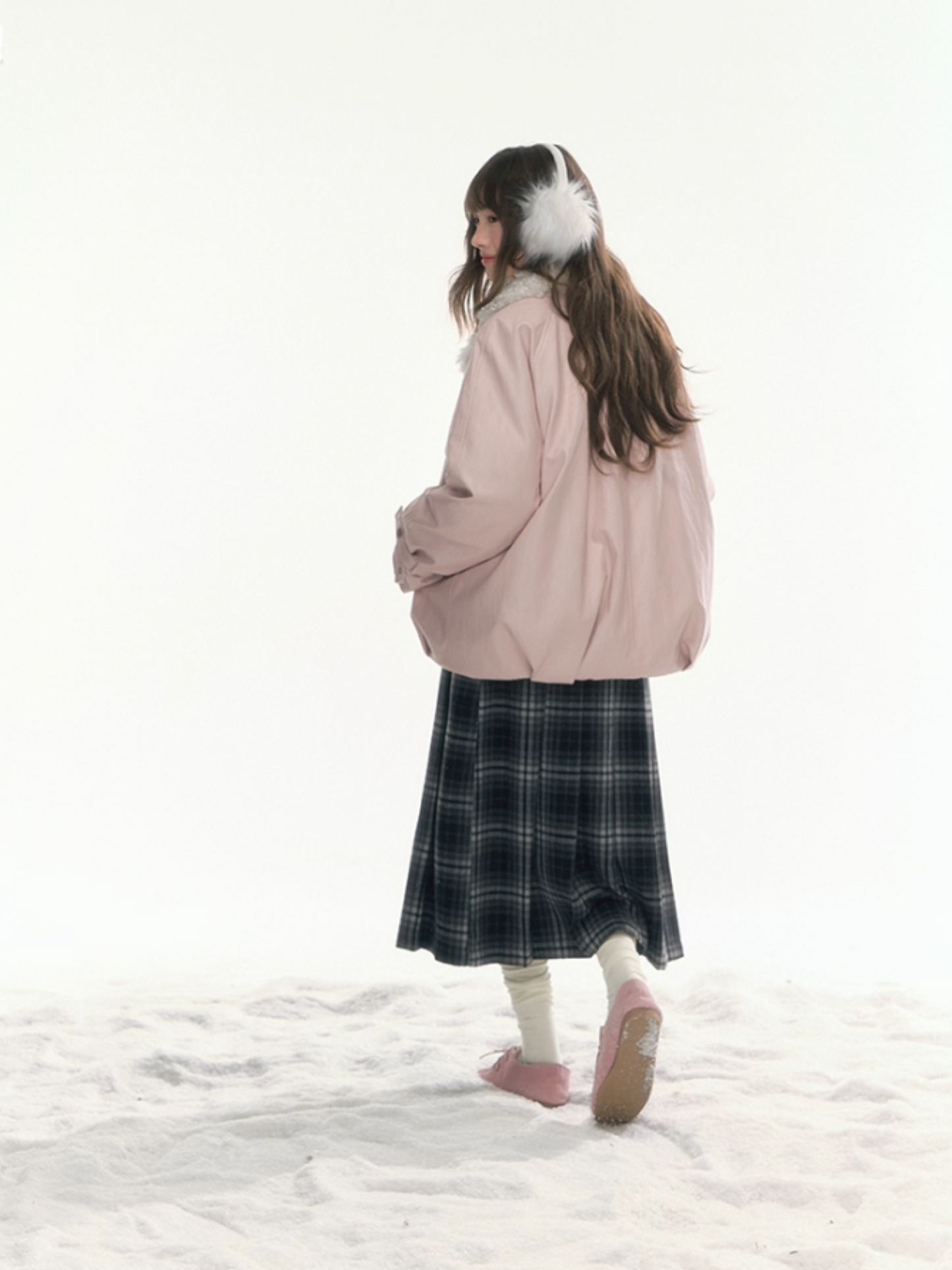 "Fuzzy Signal" Pale Pink PU-Trim 90% Down Jacket LL2025465