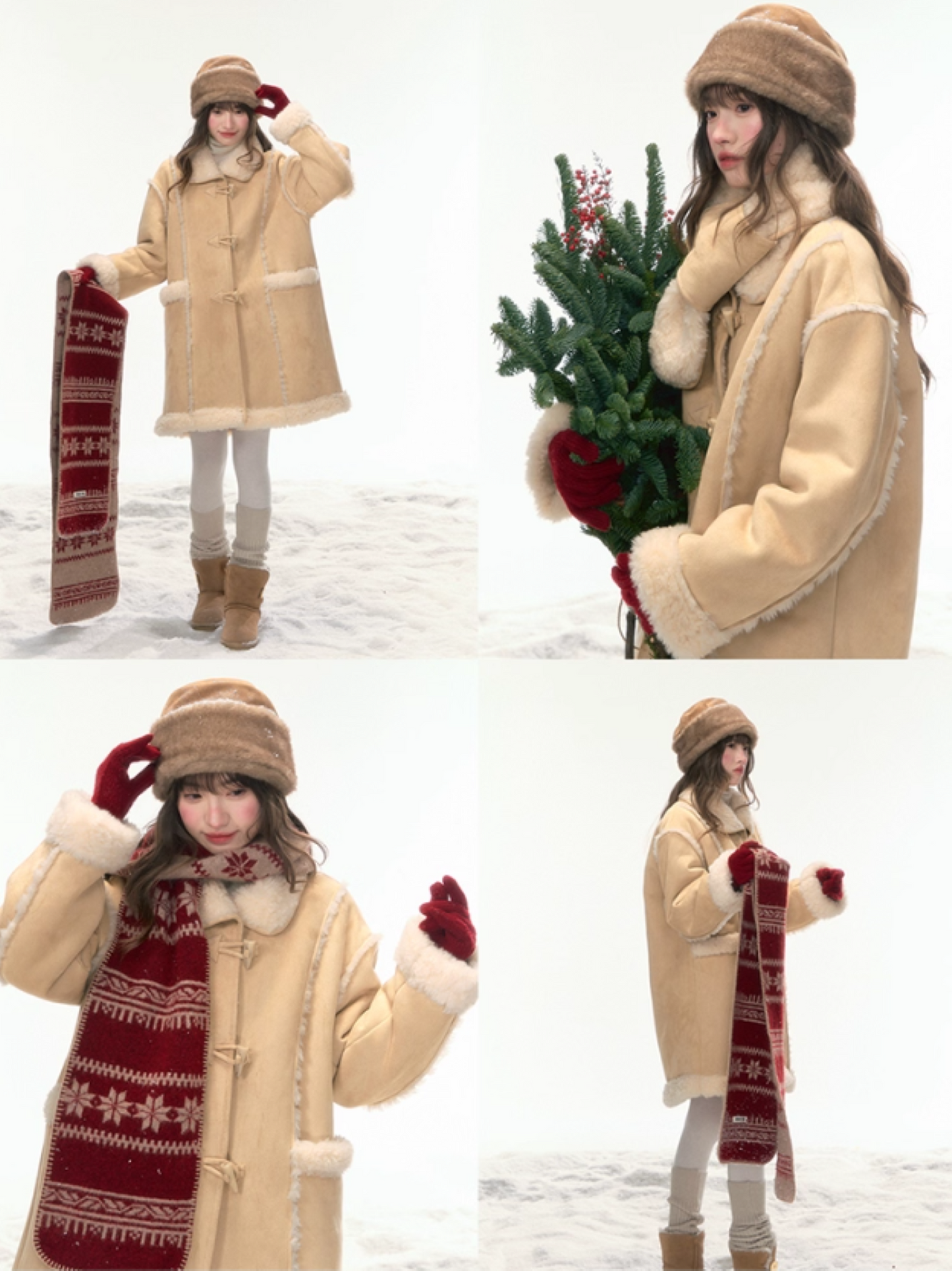 "Snowmist Forest" Suede Mid-Length Detachable-Scarf Coat LL2025459