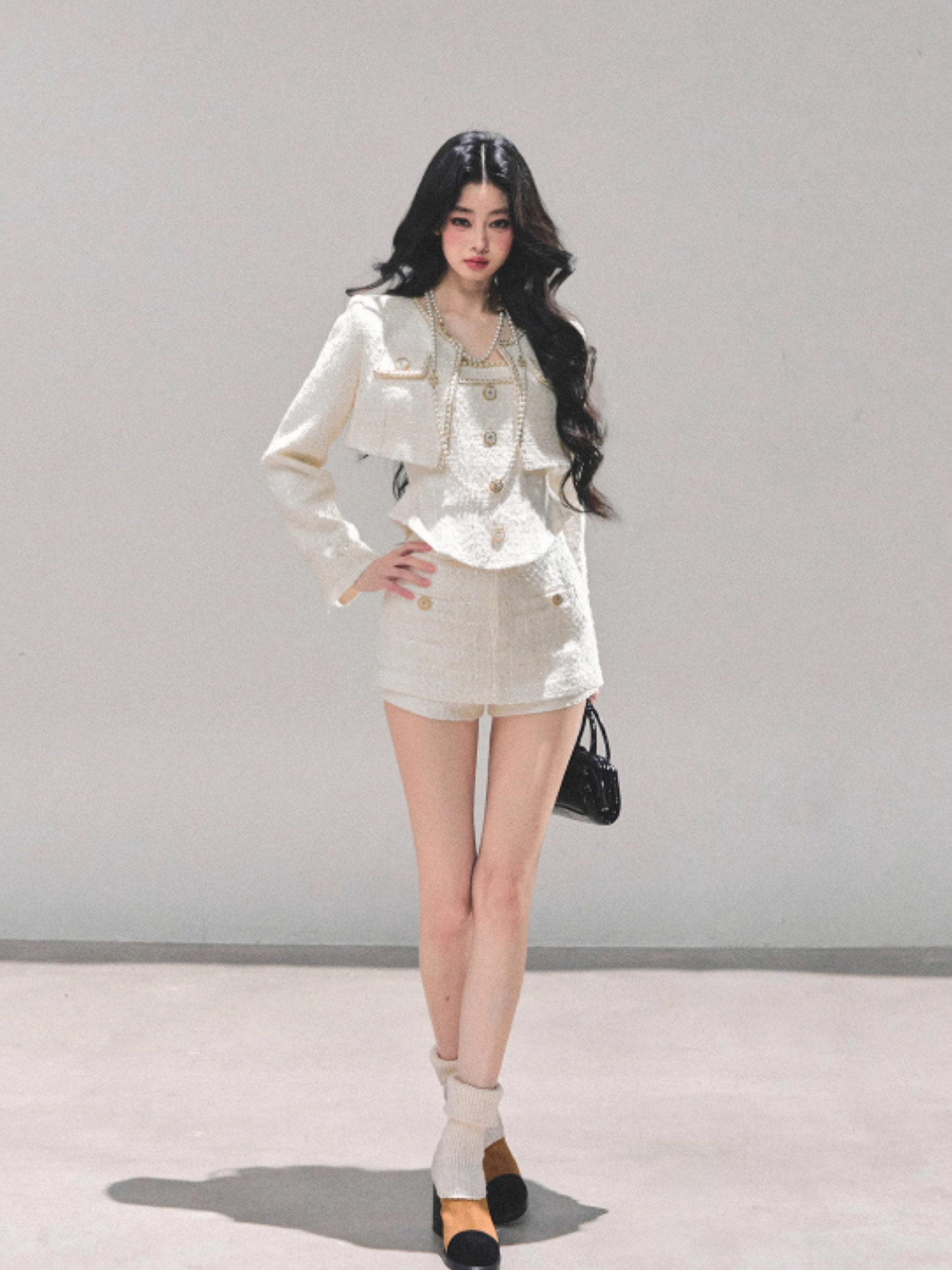 月亮落下之前 “Whispers of Cream” Tweed-Inspired 3-Piece Set