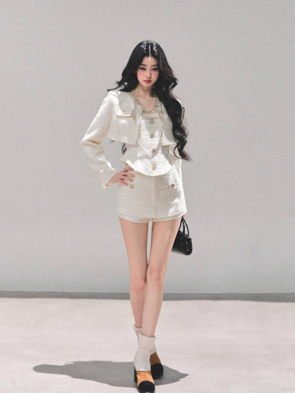 月亮落下之前 “Whispers of Cream” Tweed-Inspired 3-Piece Set