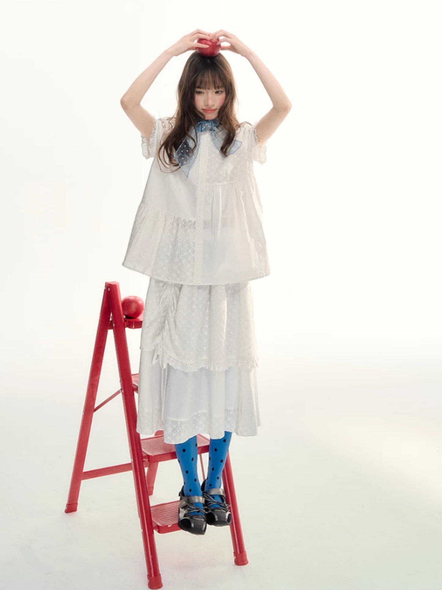 White Embroidered Peter Pan Collar Skirt Set LL2026088