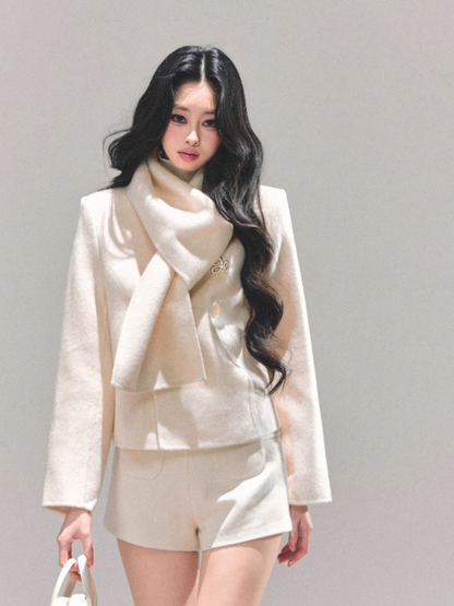少也眼 “Twilight Forest" Woolen Oversized Coat - White