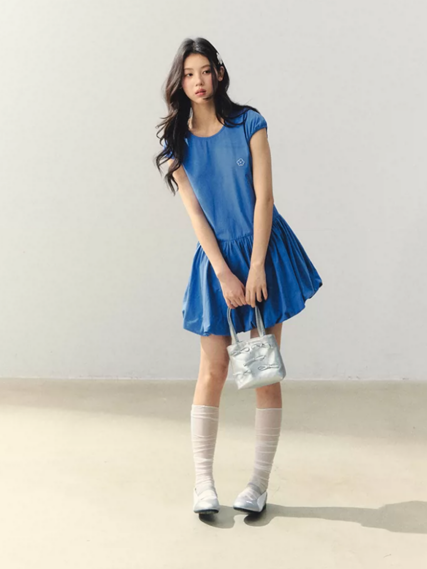 Ocean Bloom Royal Blue Bubble Hem Dress LL2026019