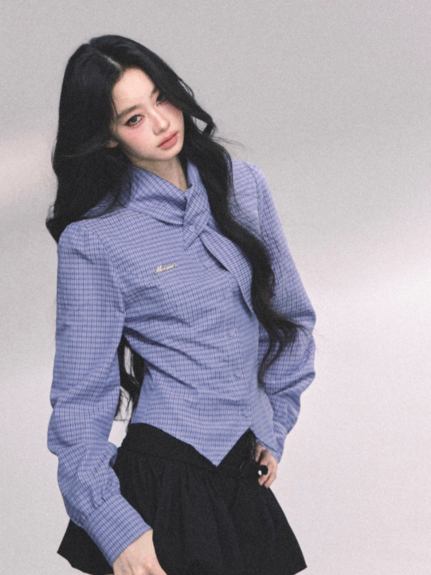少也眼 American-Style Loose-Fit Plaid Shirt – Blue