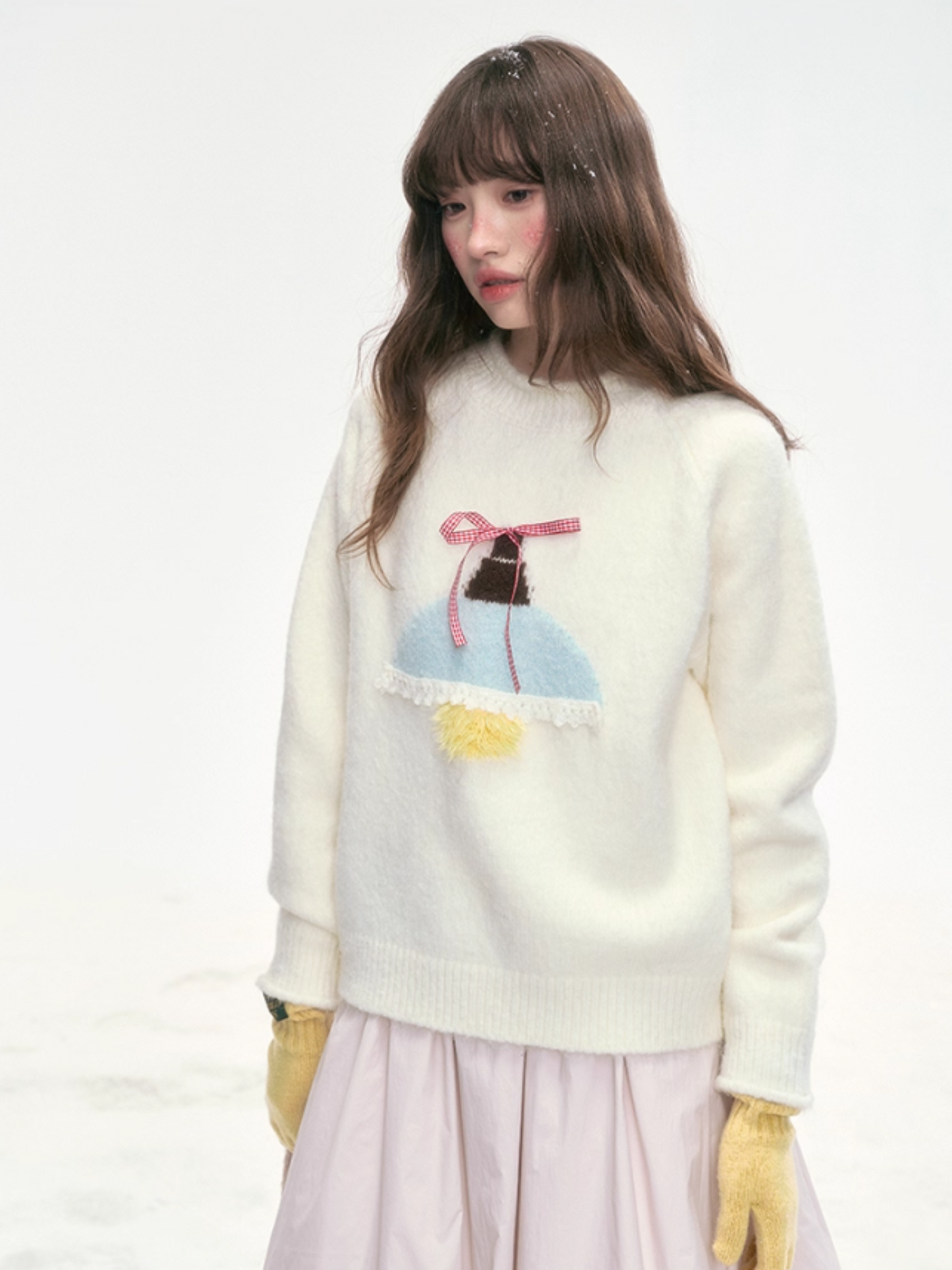 "Iceland Glow" Bow Knit Sweater – Cream White LL2025321