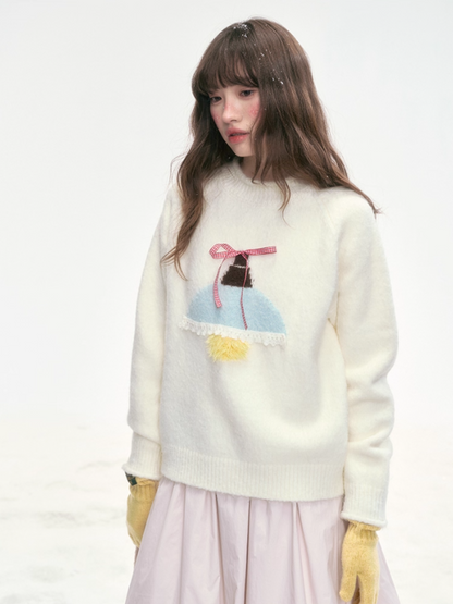"Iceland Glow" Bow Knit Sweater – Cream White LL2025321