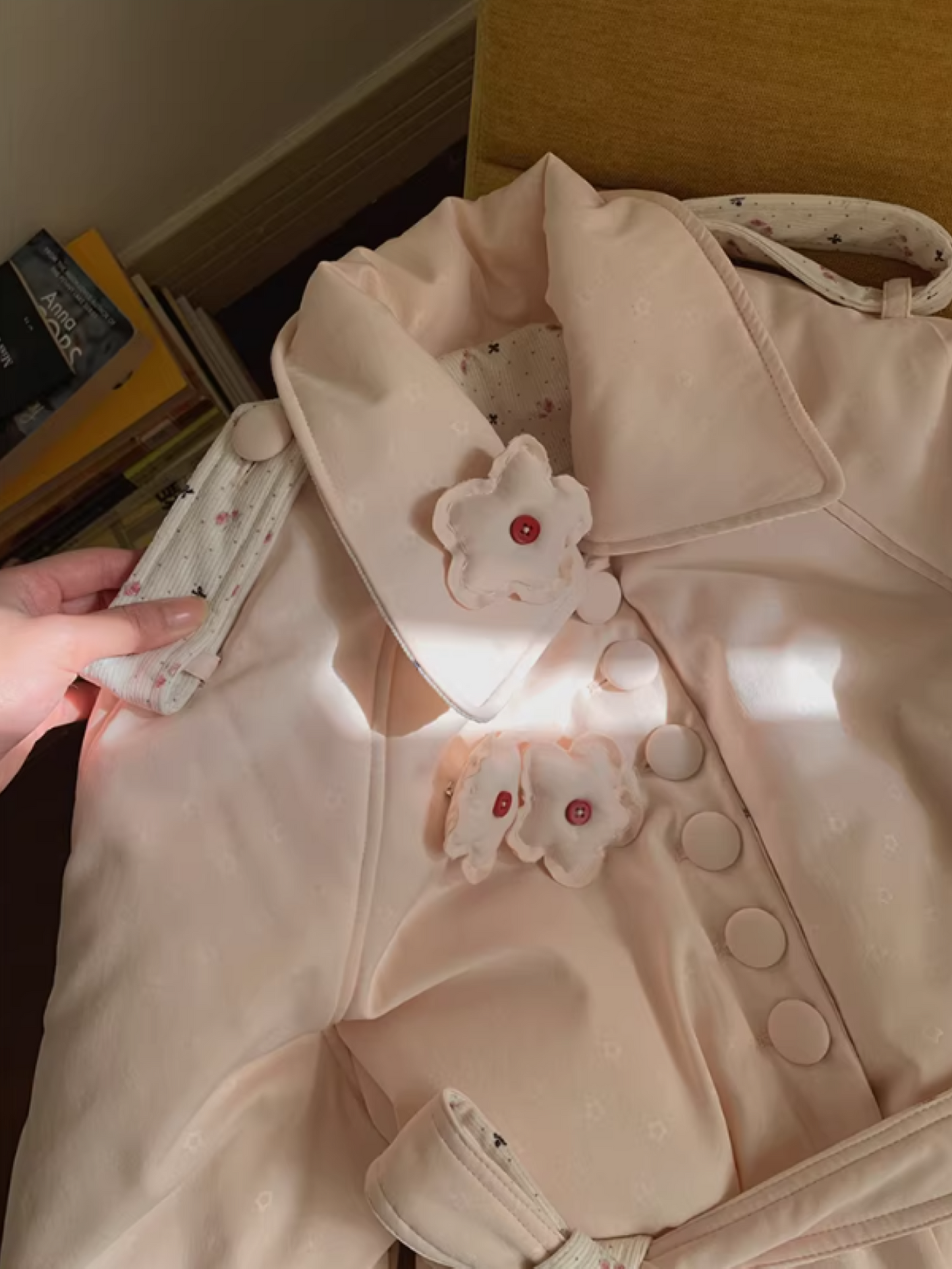 阮阮自制 - Honey Blossom Blush Floral Long Puffer Jacket