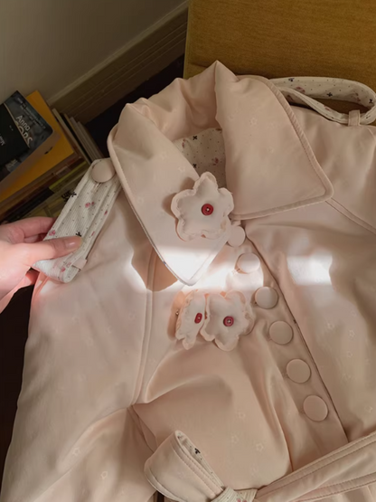 阮阮自制 - Honey Blossom Blush Floral Long Puffer Jacket