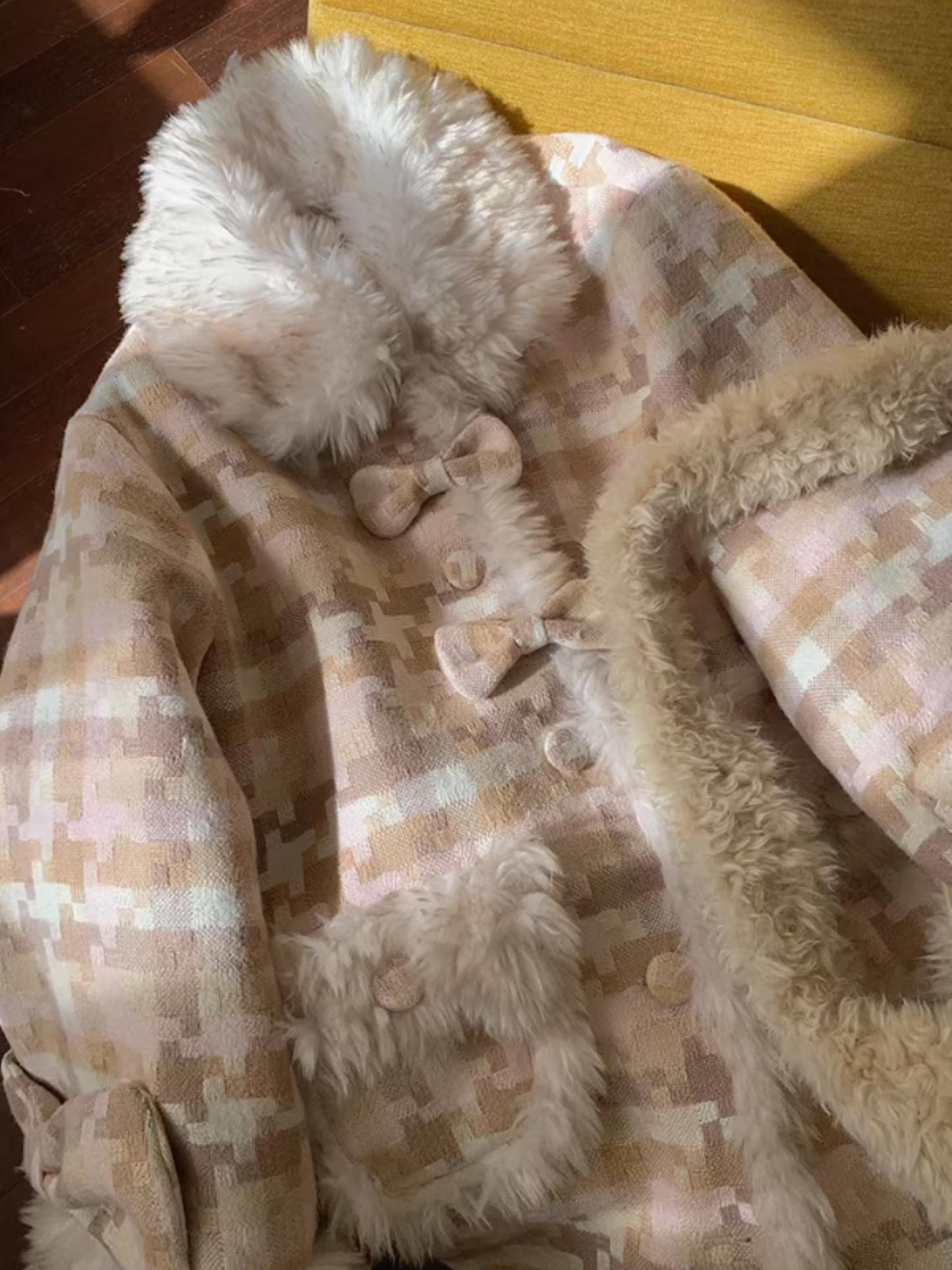 阮阮自制 - Clara Bow Blush Plaid Wool-Blend Padded Coat