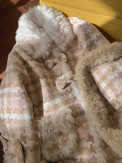 阮阮自制 - Clara Bow Blush Plaid Wool-Blend Padded Coat