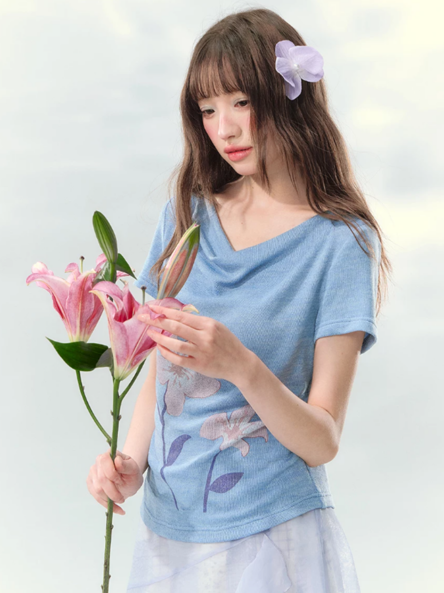 “Blossoms on Mallow” Lavender Patchwork Skirt Set WW2026082