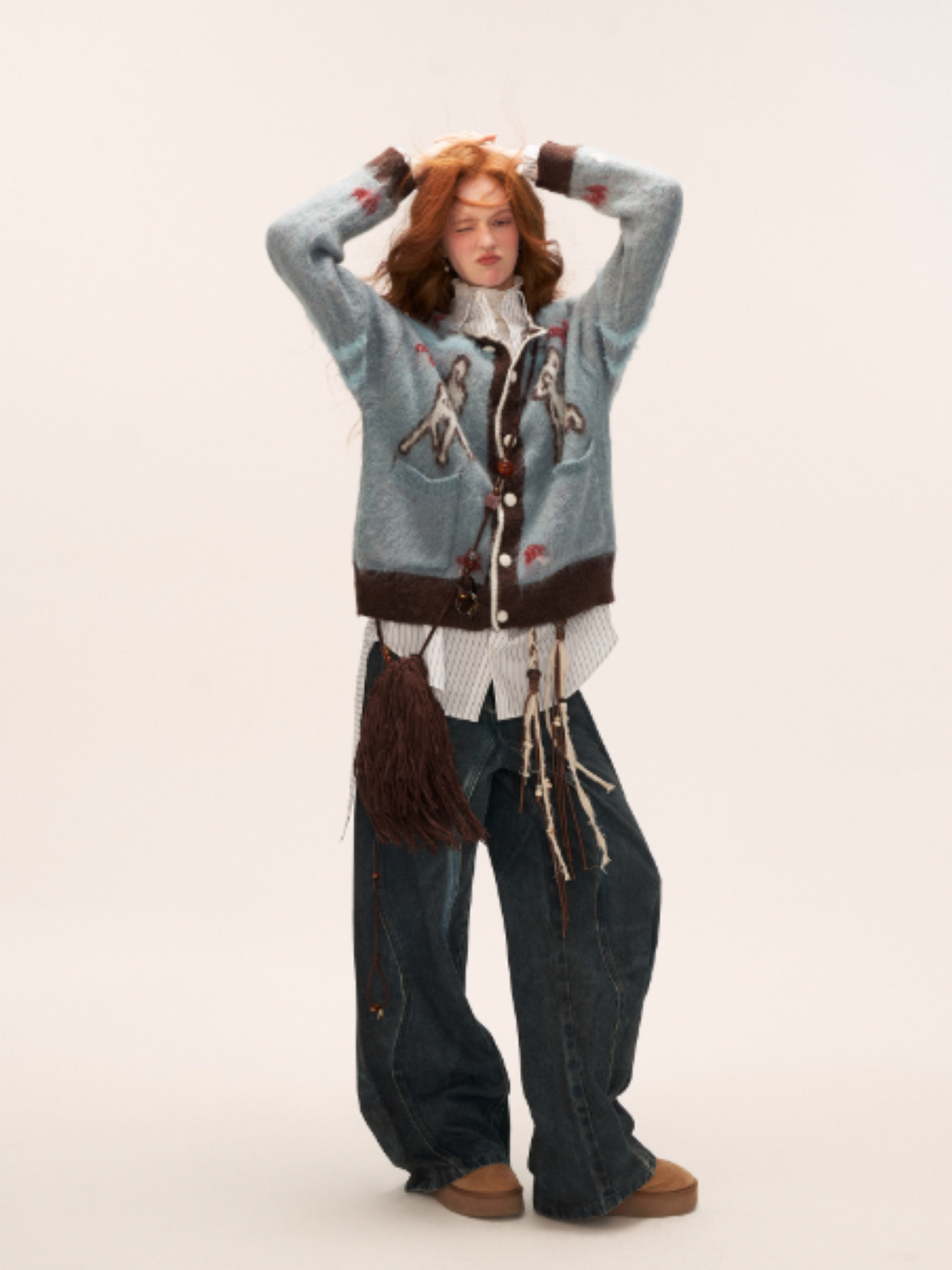 MAMC - Cute Bow Deer Knit Cardigan (Blue)