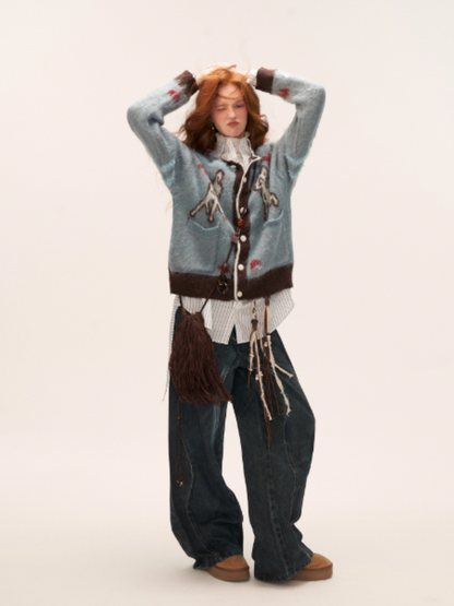 MAMC - Cute Bow Deer Knit Cardigan (Blue)