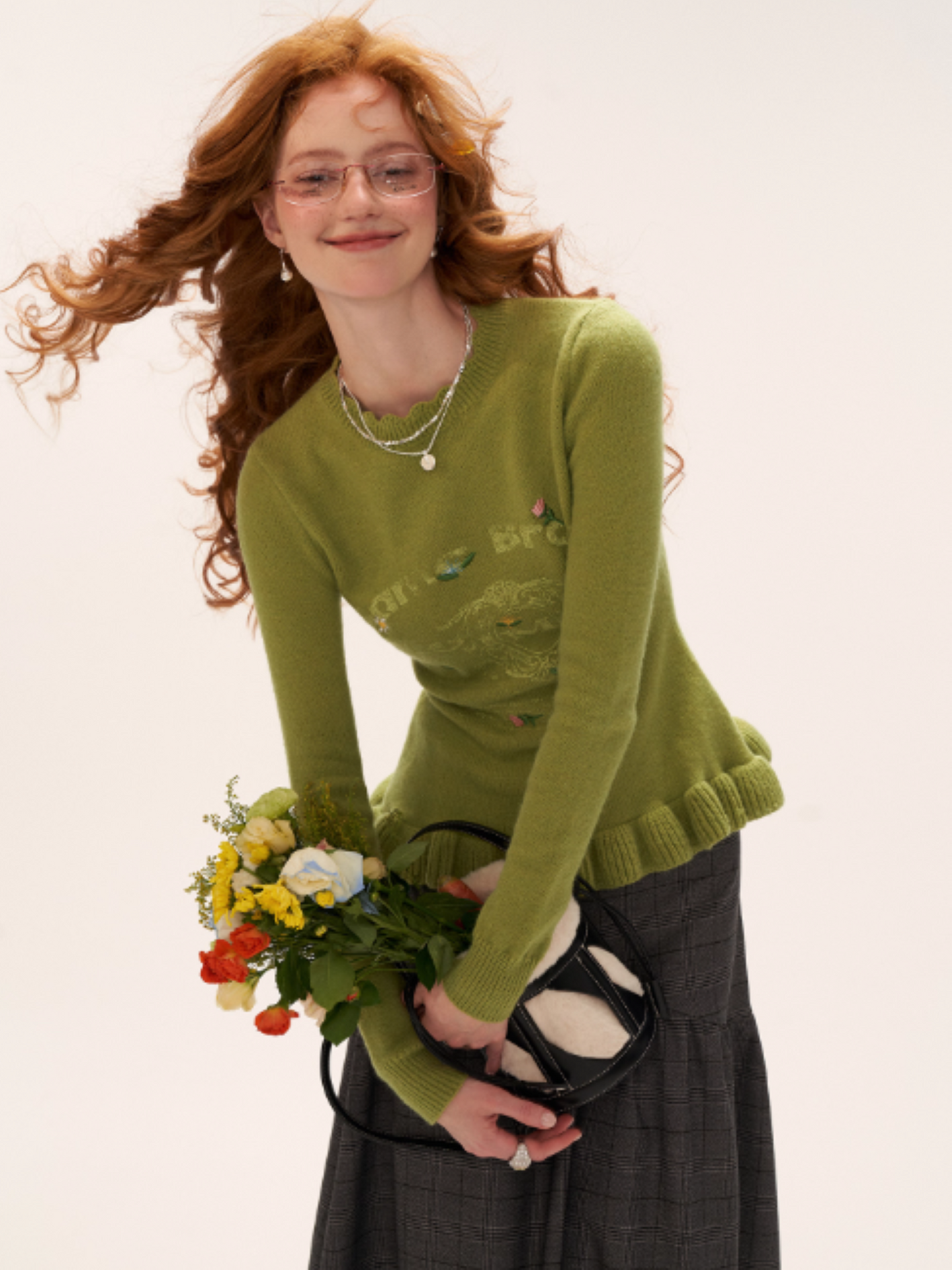 MAMC - Floral Embroidered Knit Sweater (Moss Green)