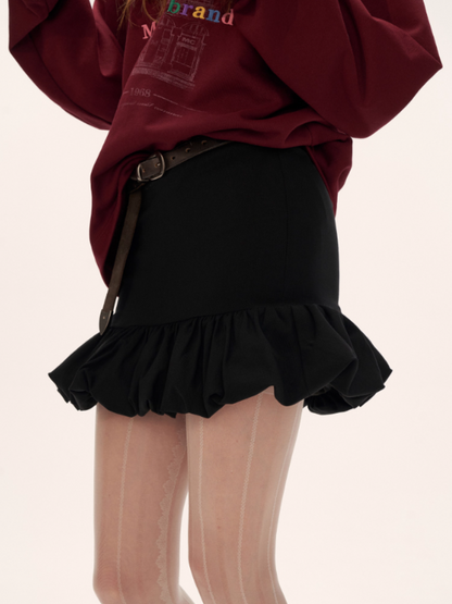 MAMC - Black Ruched Tulip Mini Skirt WE729