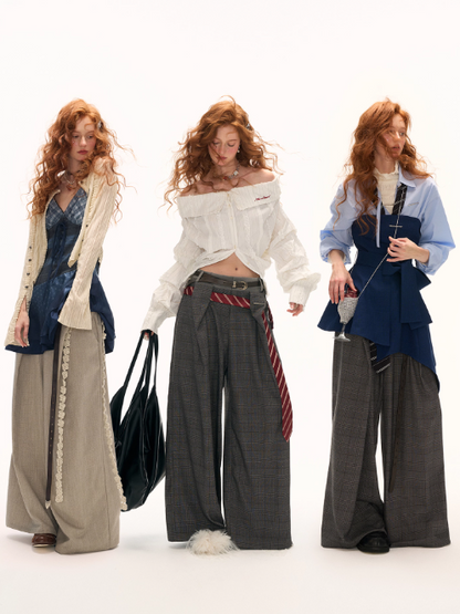 MAMC - Double Waistband Plaid Wide-Leg Trousers – High-End Loose Straight Pants