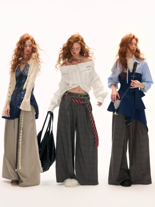 MAMC - Double Waistband Plaid Wide-Leg Trousers – High-End Loose Straight Pants