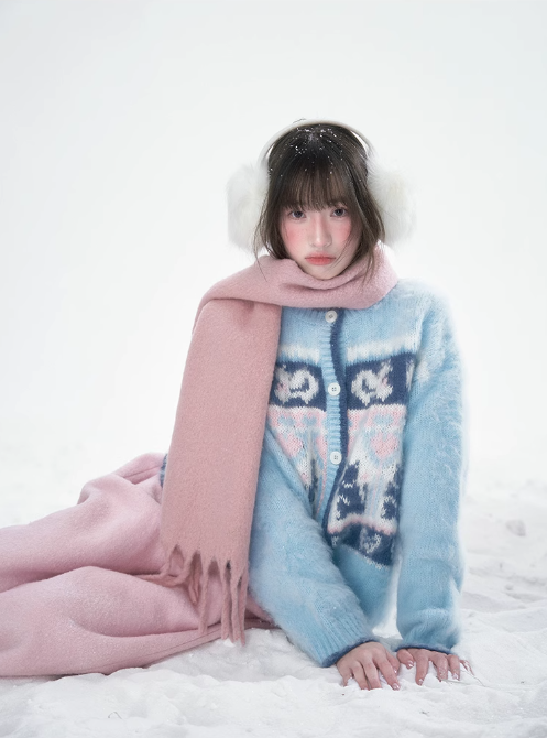 雪邦譚 - Blue Cat Pattern Cardigan