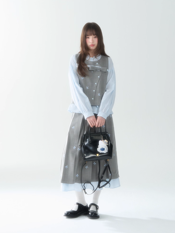 罐头士多所 - "Blue Whisper" Bow-Tie Vest Top & Pleated Skirt Set