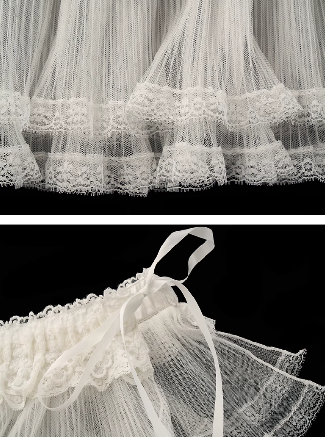 MAMC - White Mesh & Lace Layered Apron Skirt Overlay