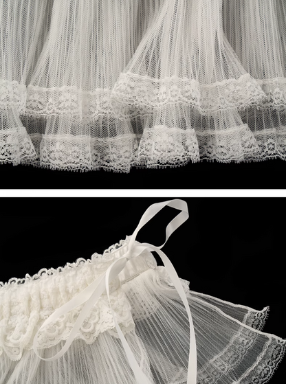 MAMC - White Mesh & Lace Layered Apron Skirt Overlay