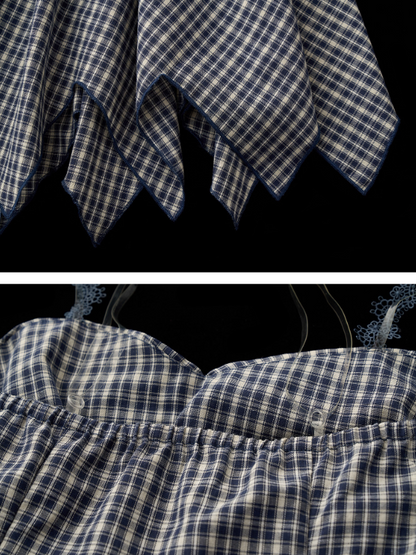 MAMC - Asymmetrical Blue Plaid Lace-Up Dress