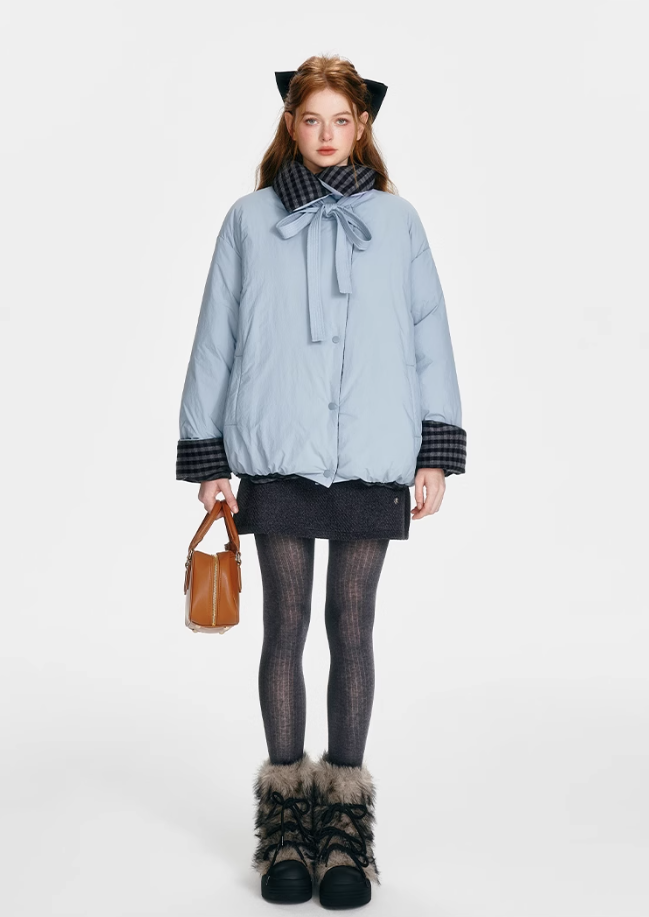 "Misty Reverie" Reversible Vintage Plaid Down Jacket